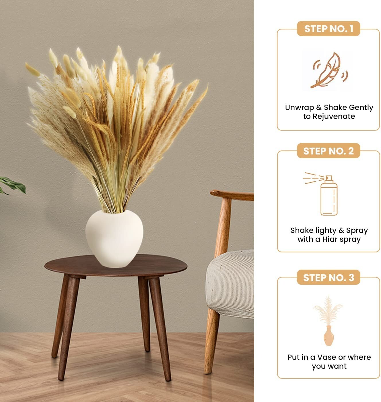 Pampas Grass Decor 115 Pcs Boho Home Decor Dried Flowers, 17.5 Inch Dried… B17