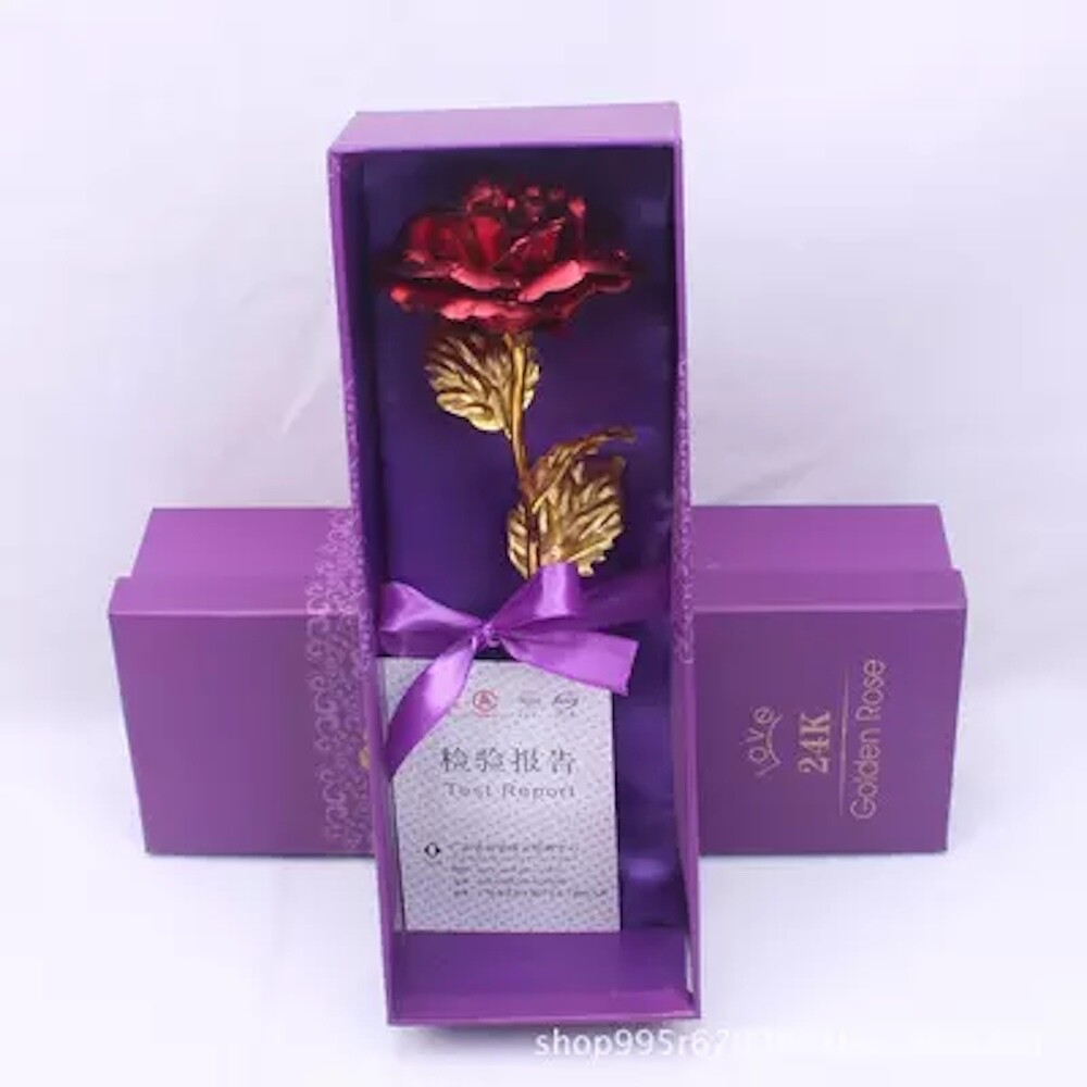 24k Gold Foil Collectible Rose Flower Unique Gift (RED)