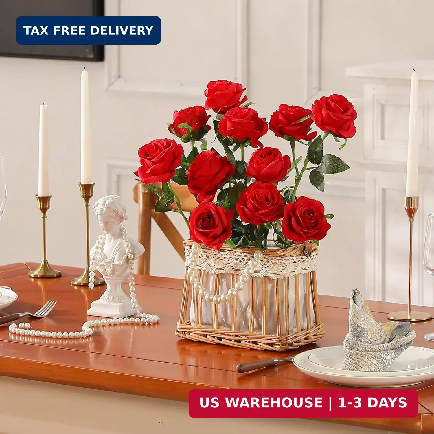 Hawesome 12PCS Artificial Silk Flowers Realistic Roses Bouquet Long Stem for Hom