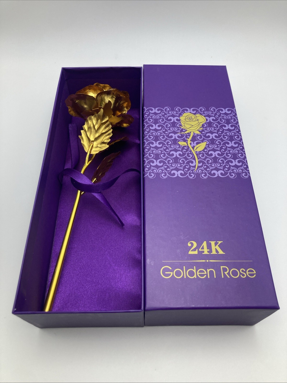 24K Golden Rose, ALLOMN Long Stem Real Rose Dipped in Gold with Gift Box