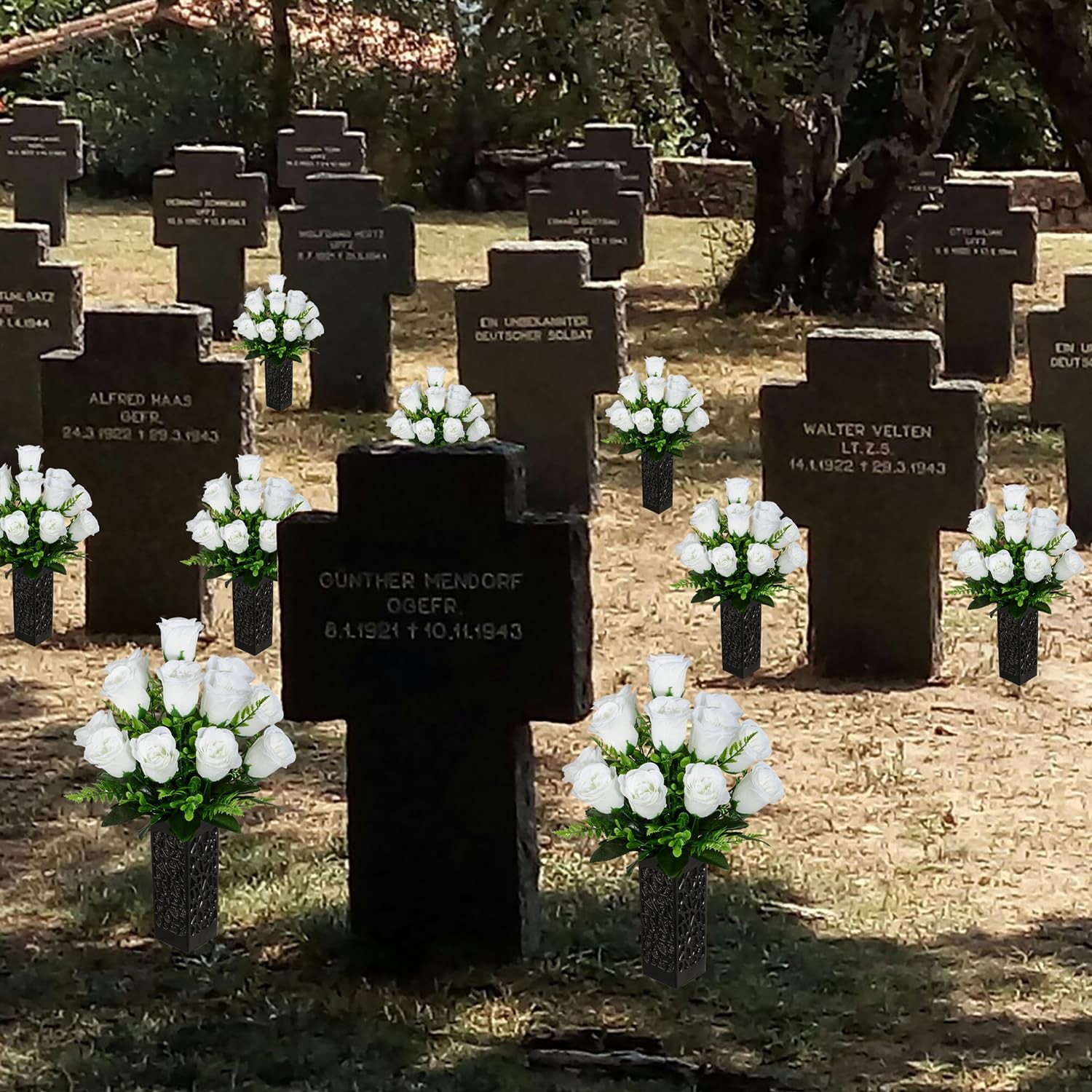 Artificial Cemetery Flowers, Grave Memorial Flowers, Set of 2 Artificial Rose…