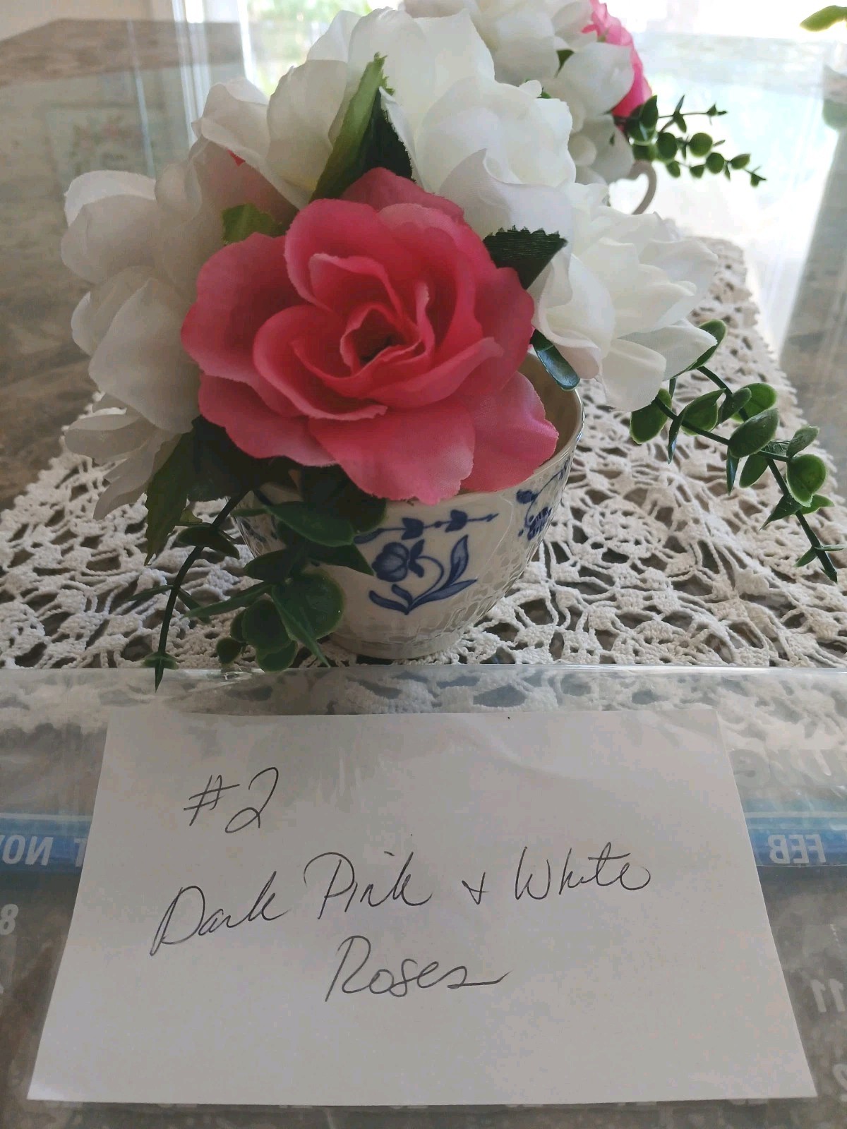 Rose Floral Arrangement Tea Party Dark Pink White Cup POP-IN Birthday Love Bride