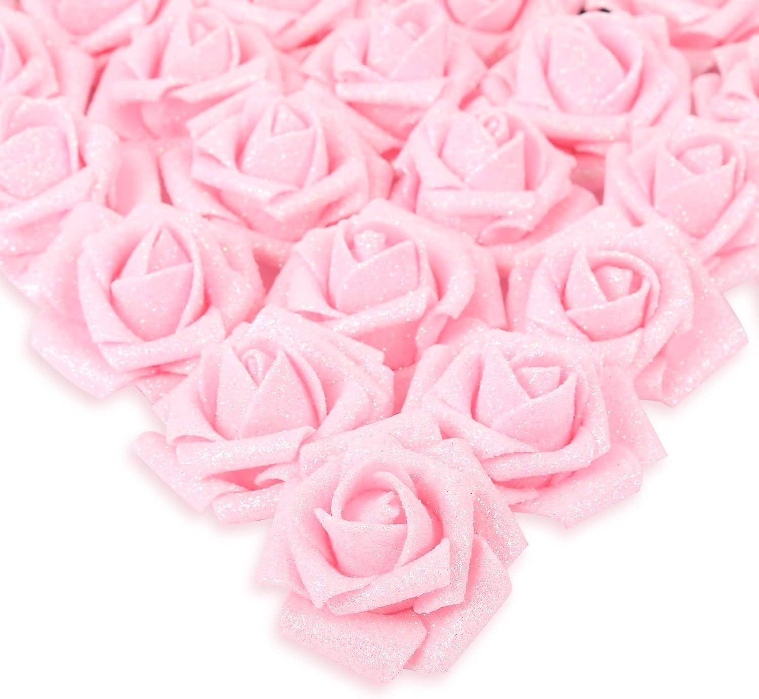 Lifelike 25pcs Pink Glitter Artificial Roses – Wedding & Party Essentials