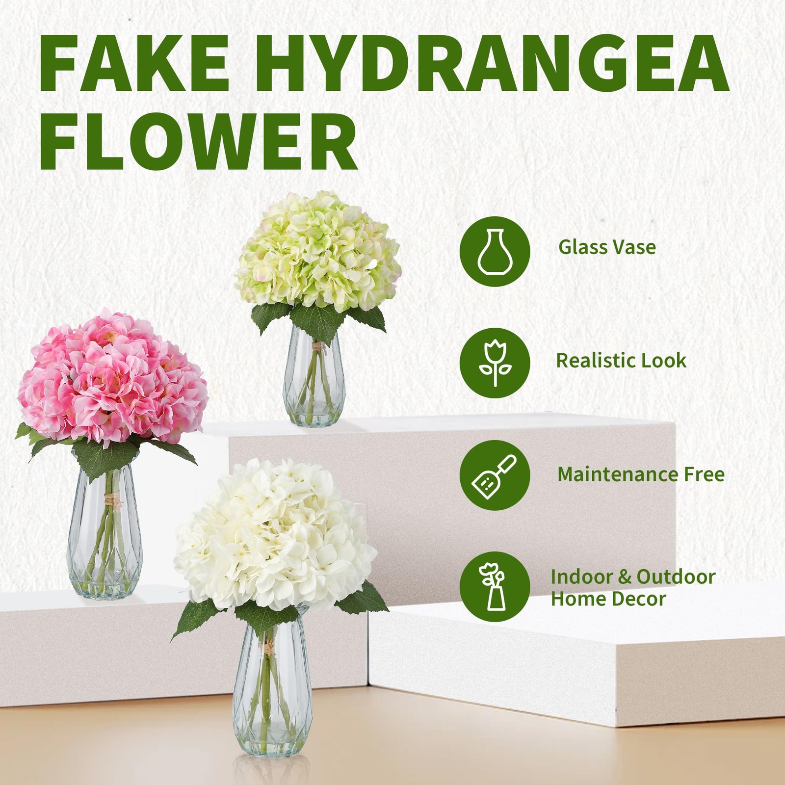 homfan 5-Piece Artificial Hydrangea Arrangement in Glass Vase – Fade-Resistan…