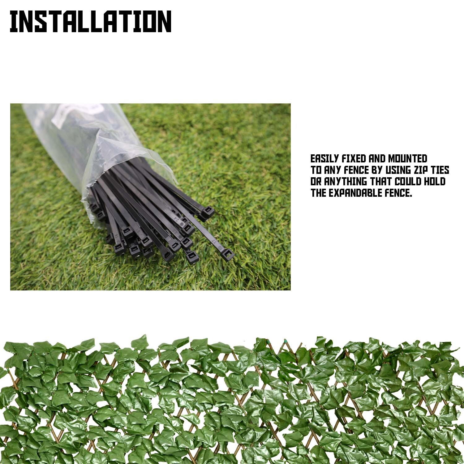 Expandable Artificial Faux Ivy Leaf Single Side Fence Screen Yard Plant Decor