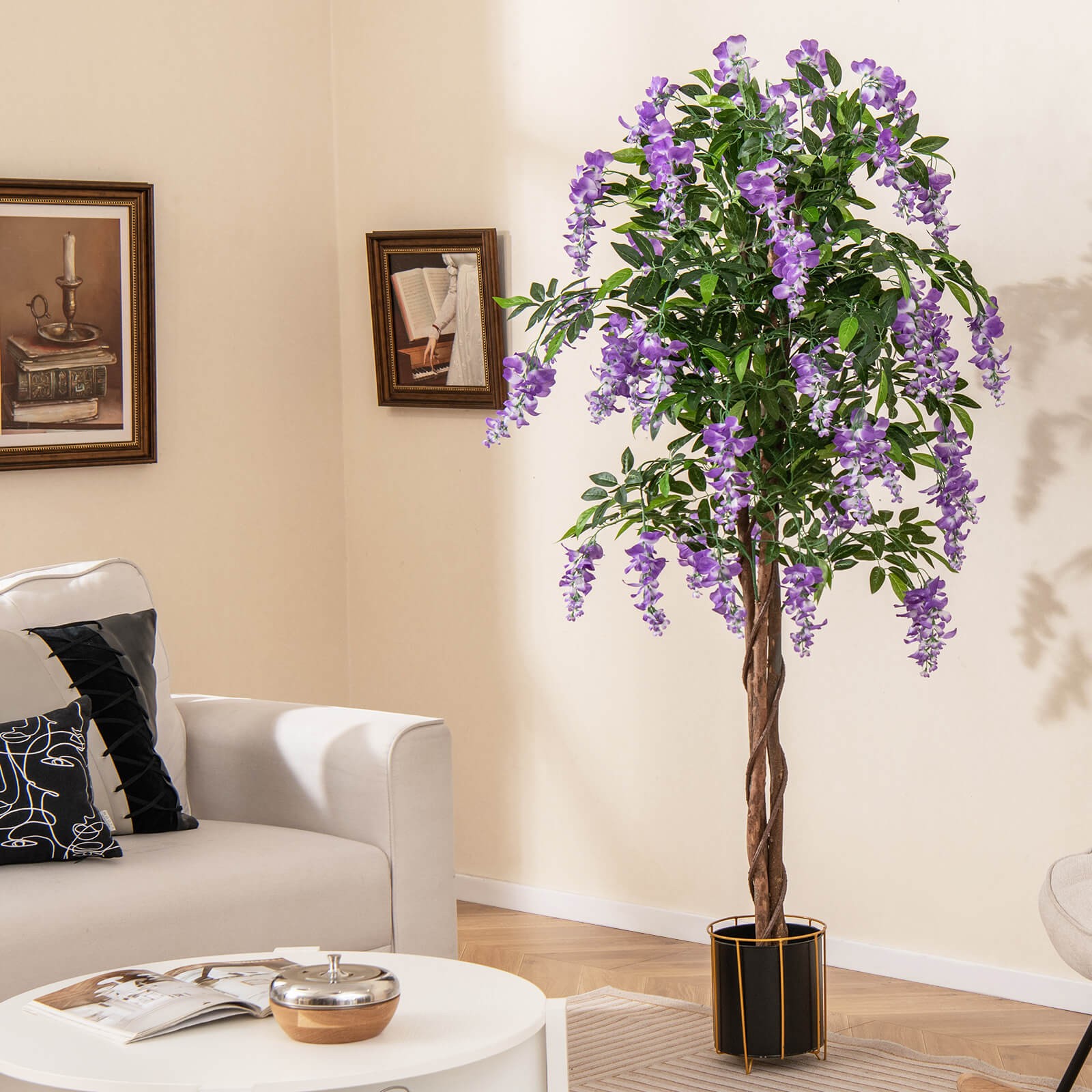 2 PCS 5.5 FT Tall Artificial Ficus Tree Faux Wisteria Plant in Nursery Pot