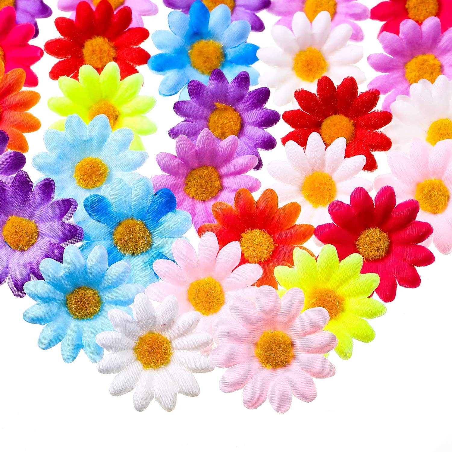 100 Packs Fabric Daisy Flower Easter Decoration Flower Heads Faux Flowers 4 c…
