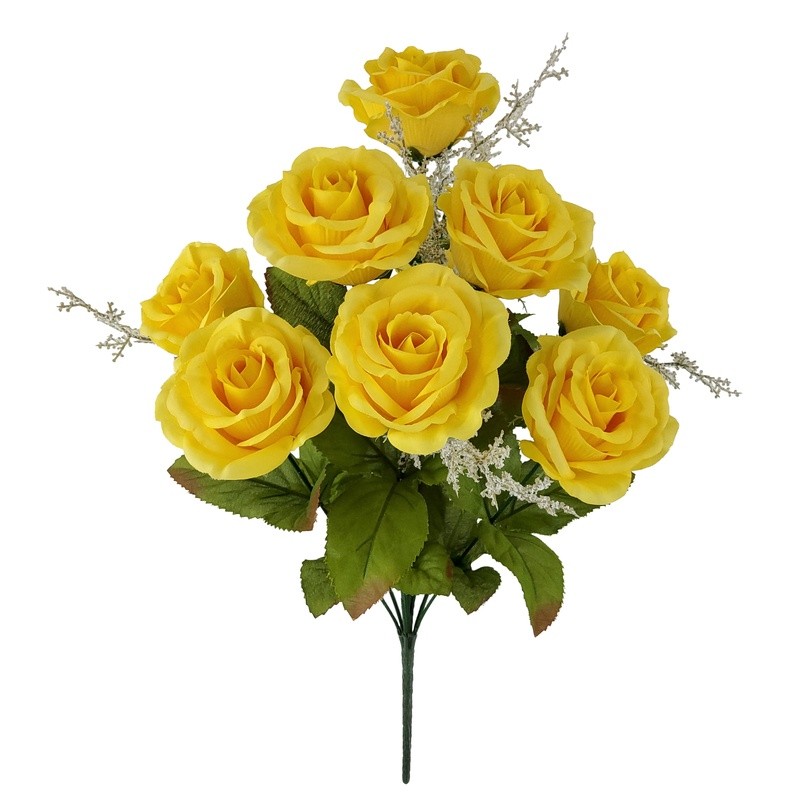 17.5in Yellow Rose Bush Artificial Flowers Indoor Decor Faux Floral Arrangement