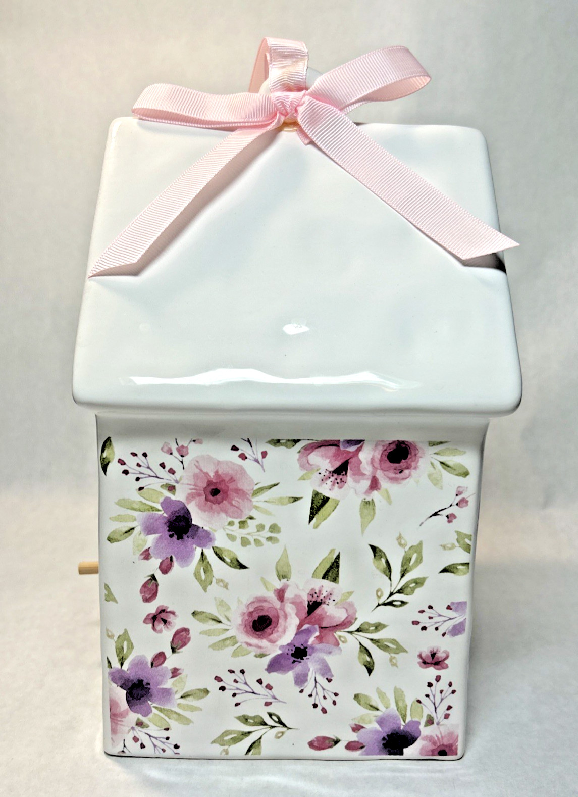 Ceramic White With Pink and Purple Flowered Birdhouse from Hobby Lobby