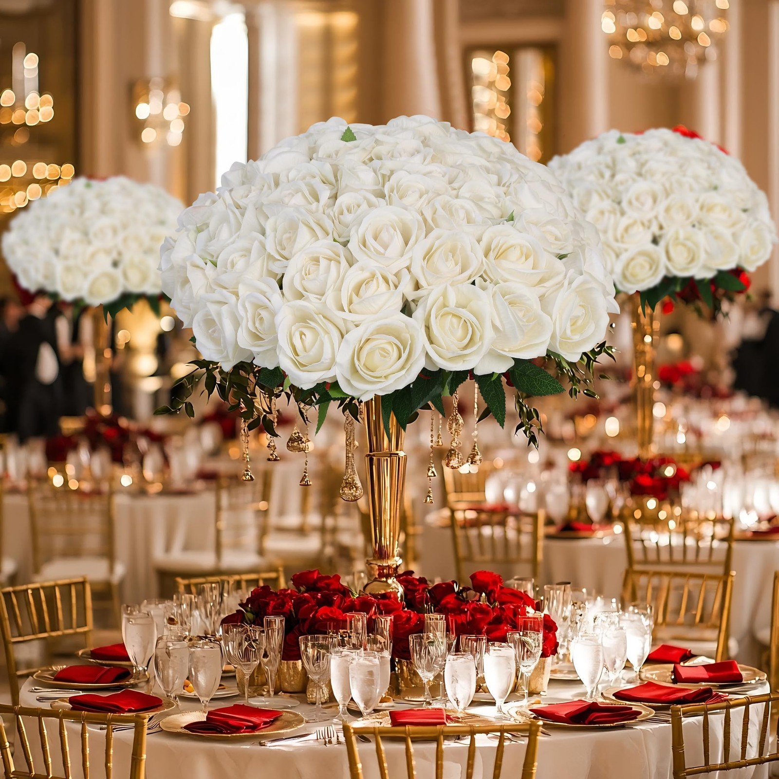 White Roses Artificial Flowers in Bulk, 50Pcs Premium Velvet Fake Roses with …