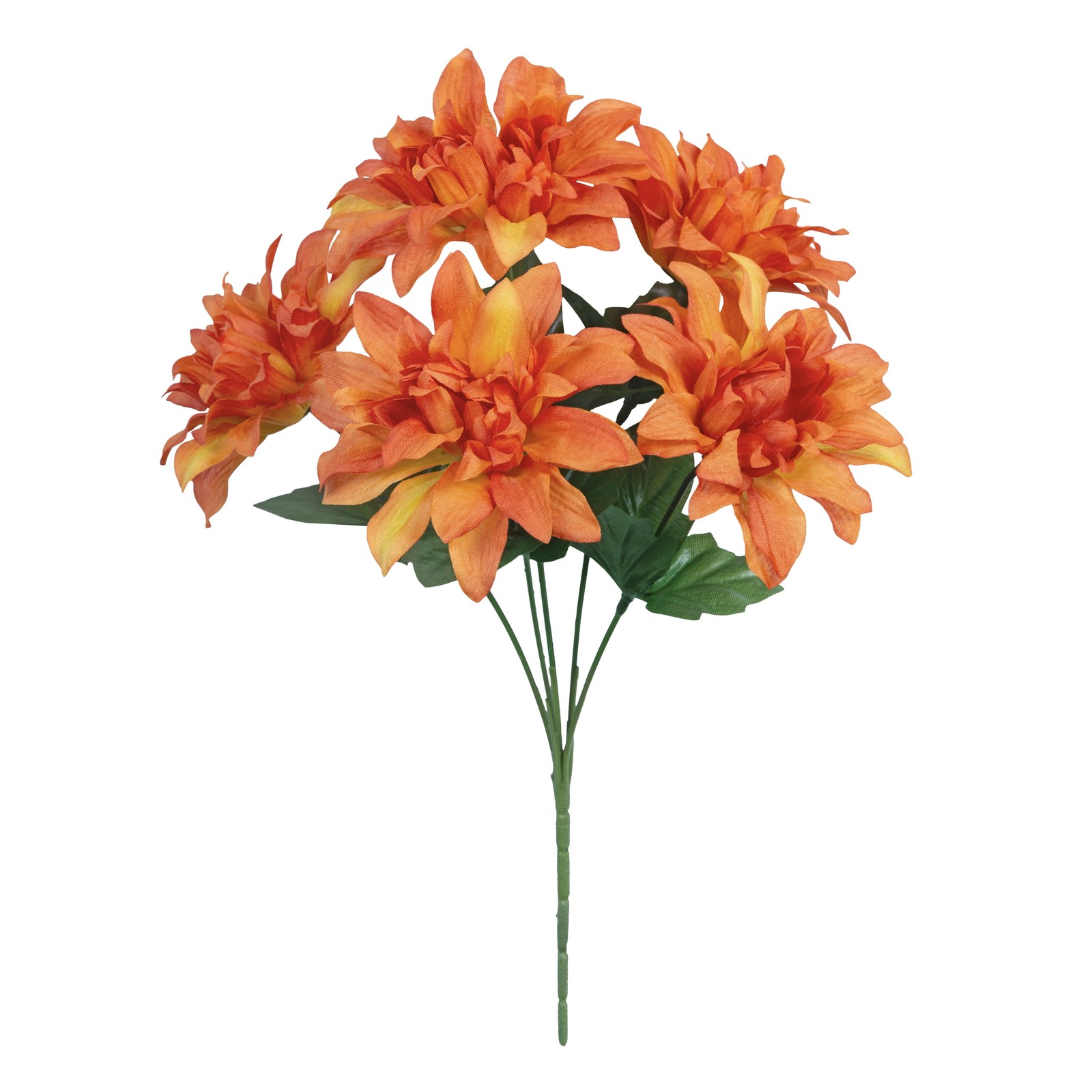 (4 pack) 13-inch Artificial Silk Orange Dahlia Flower Pick, 5 flower heads