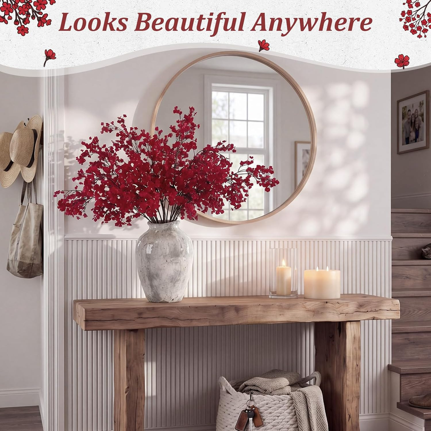 Burgundy Baby’s Breath Artificial Flowers – 8 Bundles for Home Decor