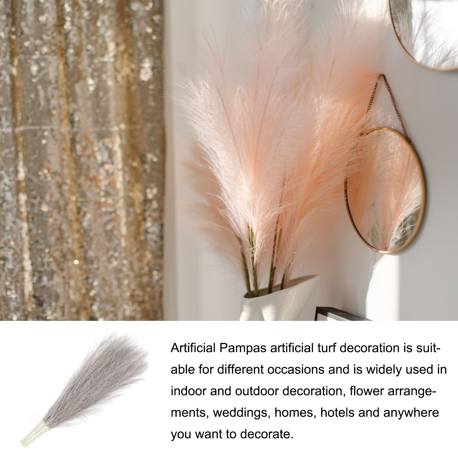 Faux Pampas Grass Fake Pampas Grass Decor, 17.7″/45cm / Champagne / 3 Pcs