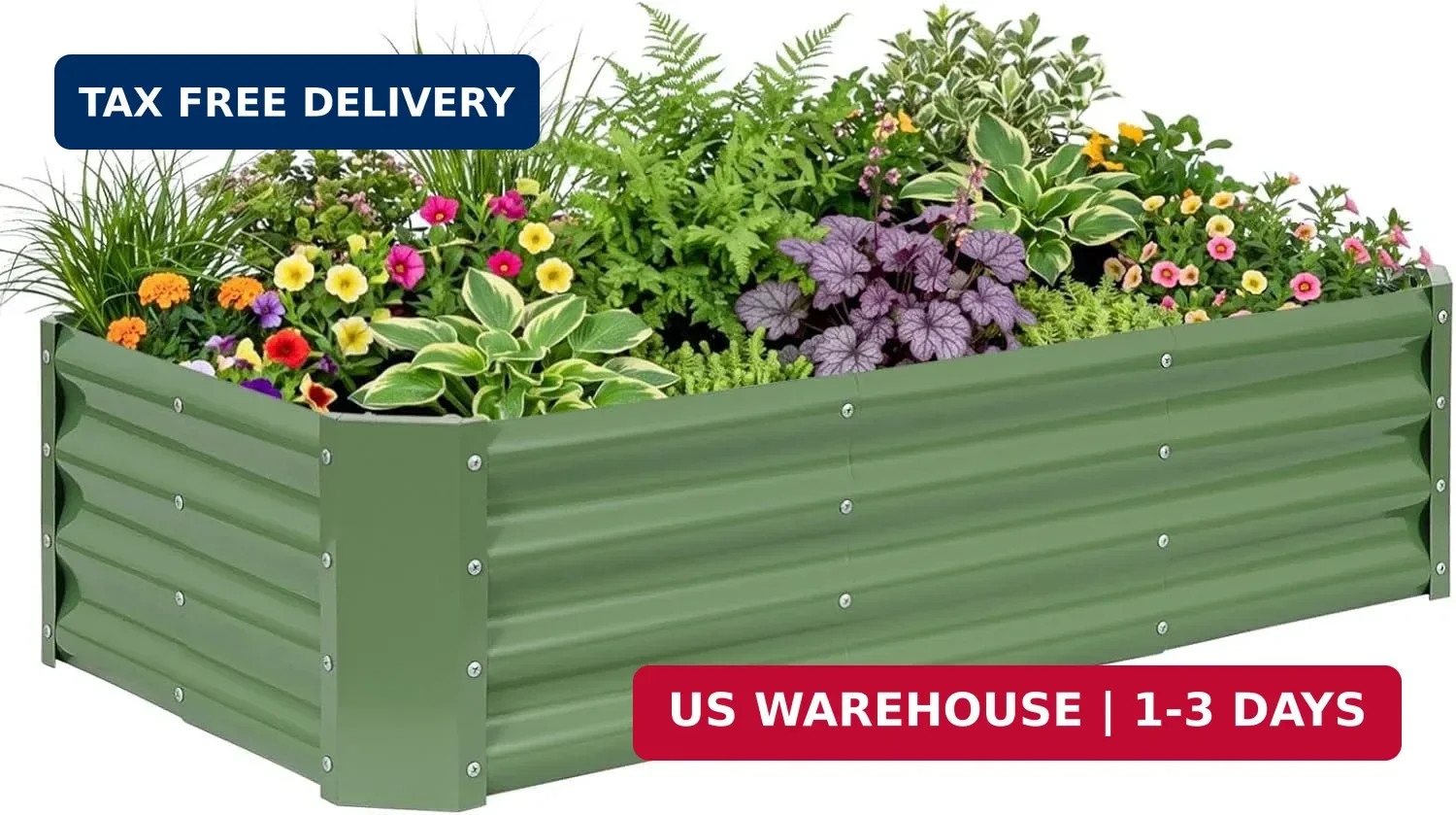 Galvanized Steel Raised Garden Bed, 4x2x1ft, Green | Metal Garden Planter Box Ou
