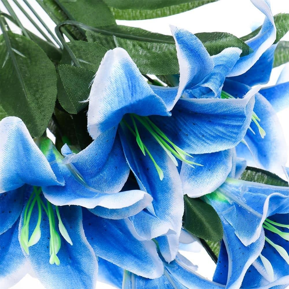2 Bouquets 10 Heads Silk Lilies Artificial Flowers Fake Wedding White 17.7 In