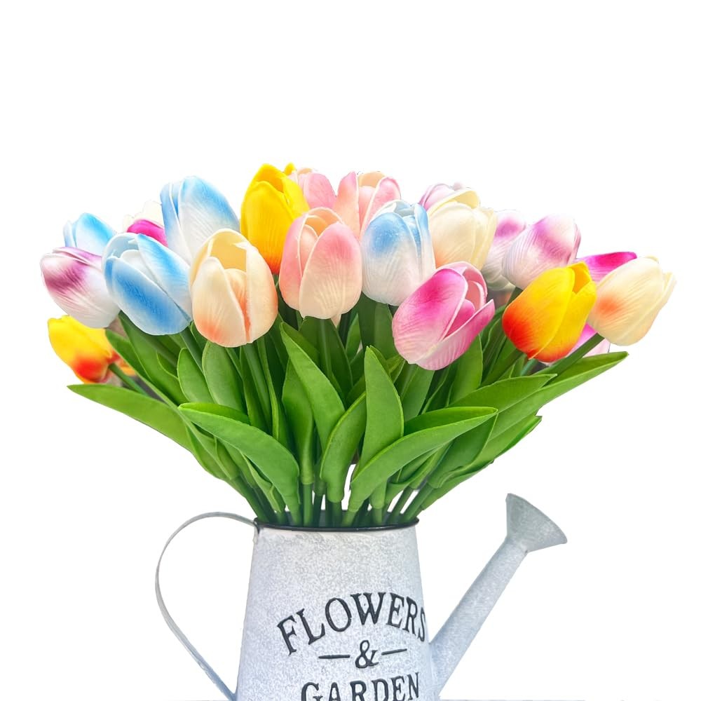 24PCS PU Artificial Tulips Fake Flowers for Wedding Bouquets Real Touch Latex…