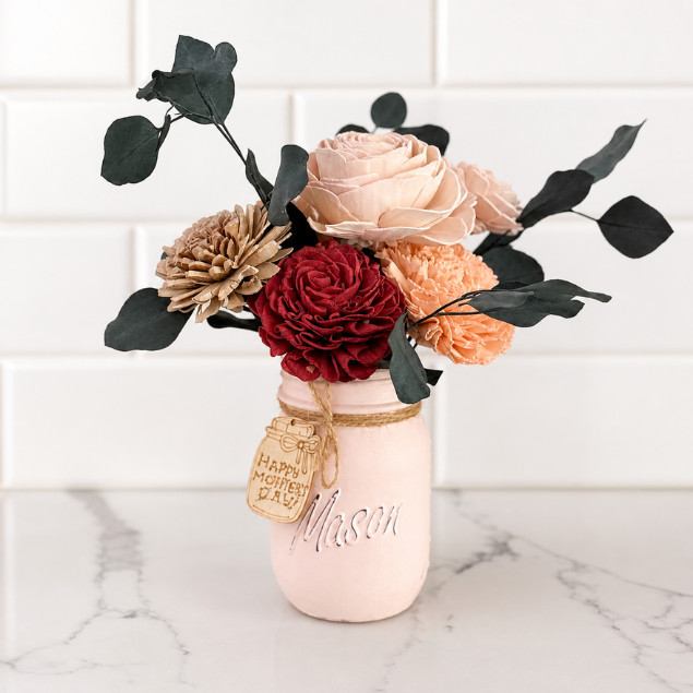 Sola Wood Flower Arrangement Pink Mason Jar Custom Tag Gift for Her Mom Decor