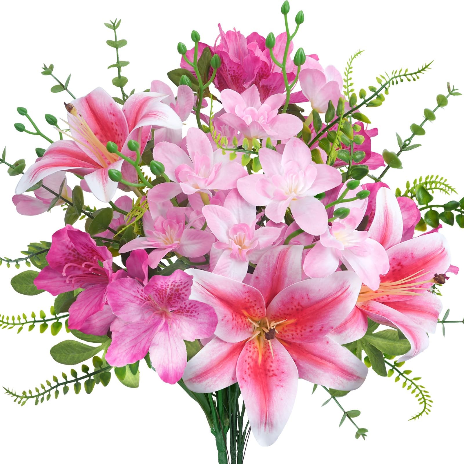 10 PCS 18.5 Inch Pink Artificial Lilies Silk Fake Flowers Bouquet Spring Decor