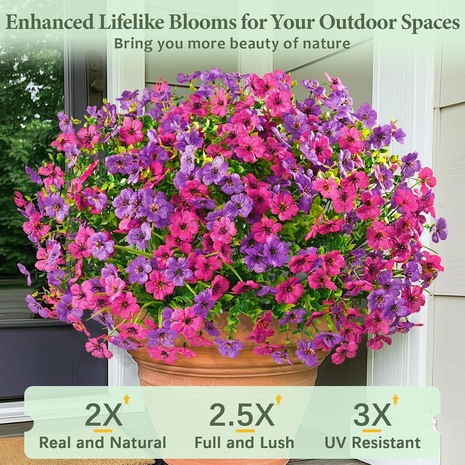 Vibrant 12 Bundles of Lifelike Fake Flowers for Outdoor Decor – Fuchsia/Rose Red