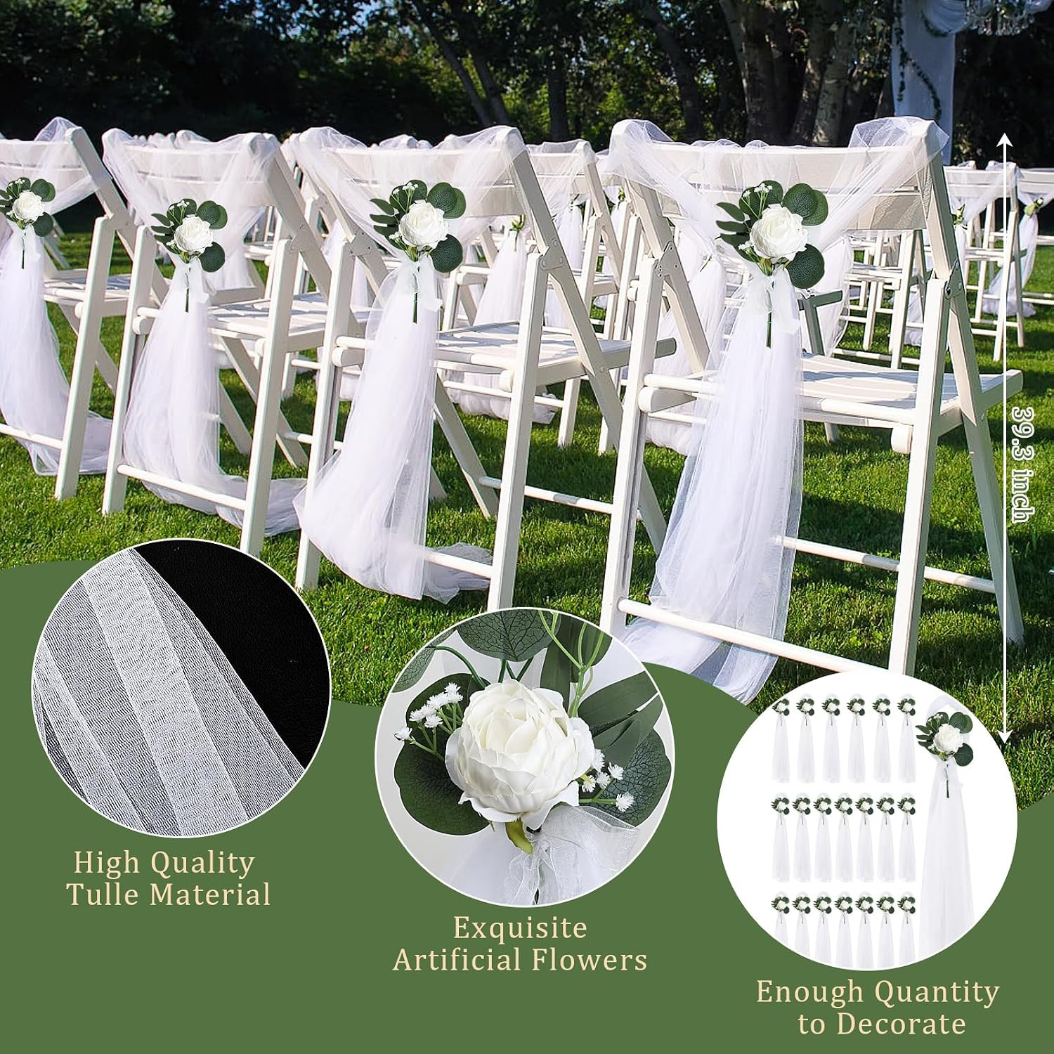 20 Sets Wedding Aisle Decorations, 39.4 Inches Artificial Silk Rose Flowers with