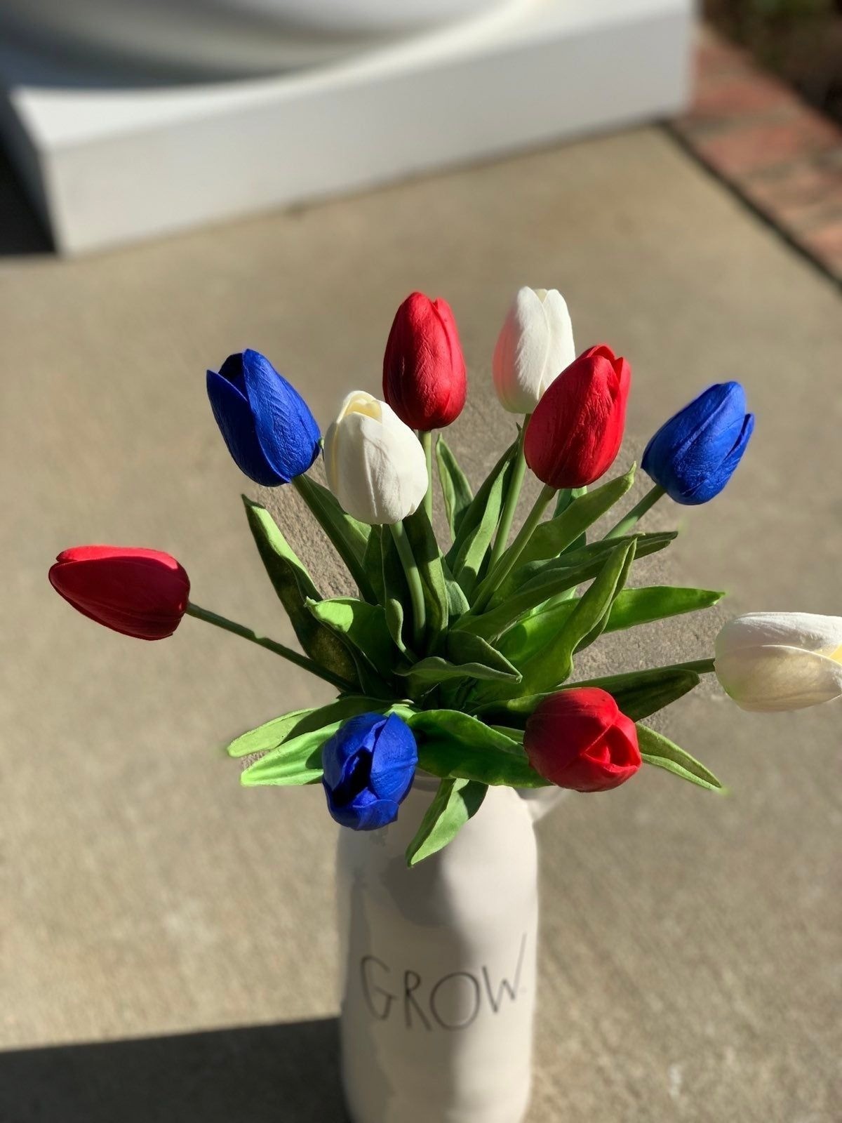 Patriotic Tulips Flowers Floral Faux Fake Red White Blue Lot American Farmhouse