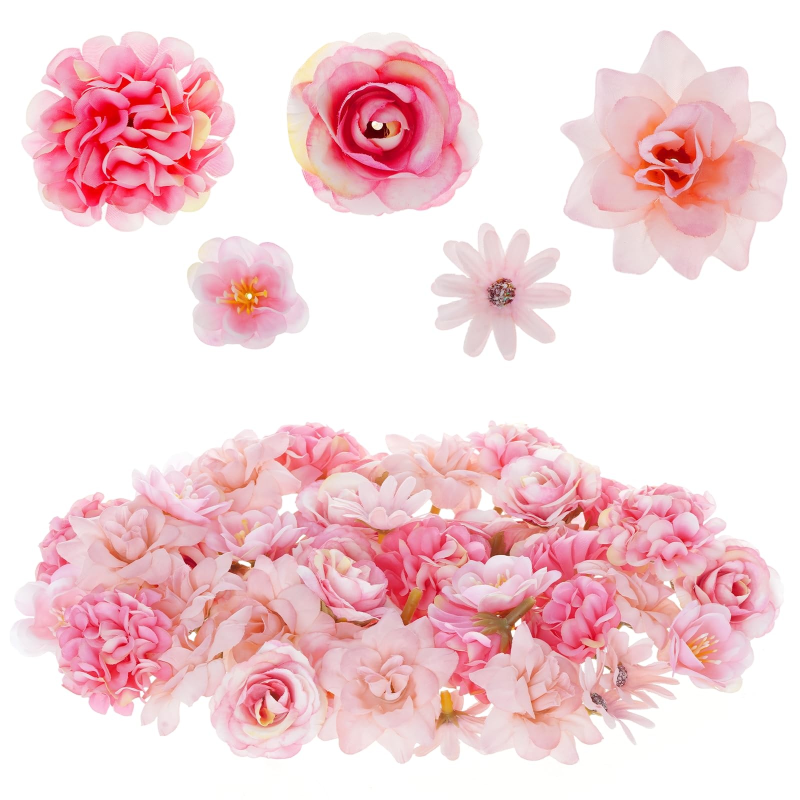 50 PCS Faux Artificial Small Flower Heads DIY Craft Wedding Cake Decor Pink