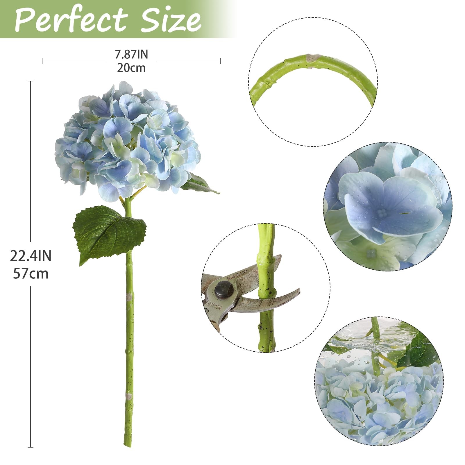6PCS 22 inch Hydrangea Artificial Flowers Real Touch Pale Blue Faux Hydrangea…