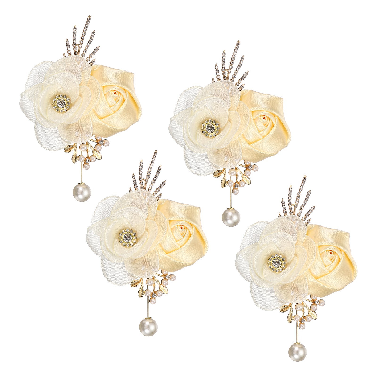 Rose Boutonnieres for Men, 4Pcs Mens Boutonnieres Lapel Flower, Apricot