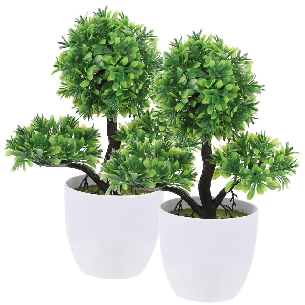 2Pcs Small Artificial Plants in Pot Green Simulated Plants for Home and Office