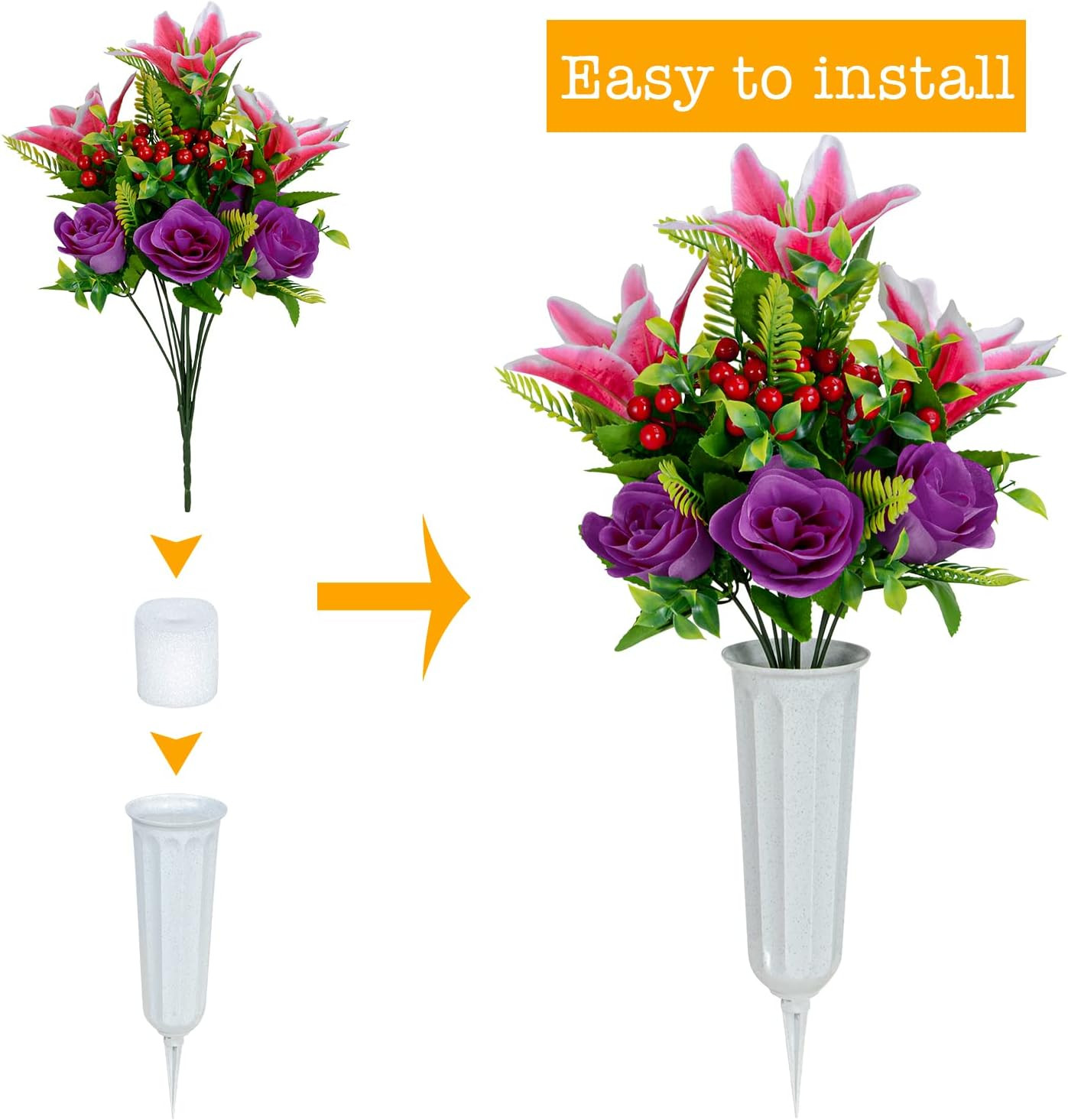 Artificial Cemetery Flowers for Grave, Set of 2 Artificial Memorial Flowers with