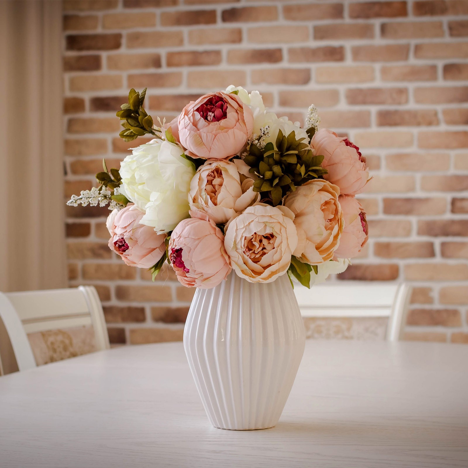 25Pcs Peonies Artificial Flowers Fake Peony Flowers with Stems Orange Pink