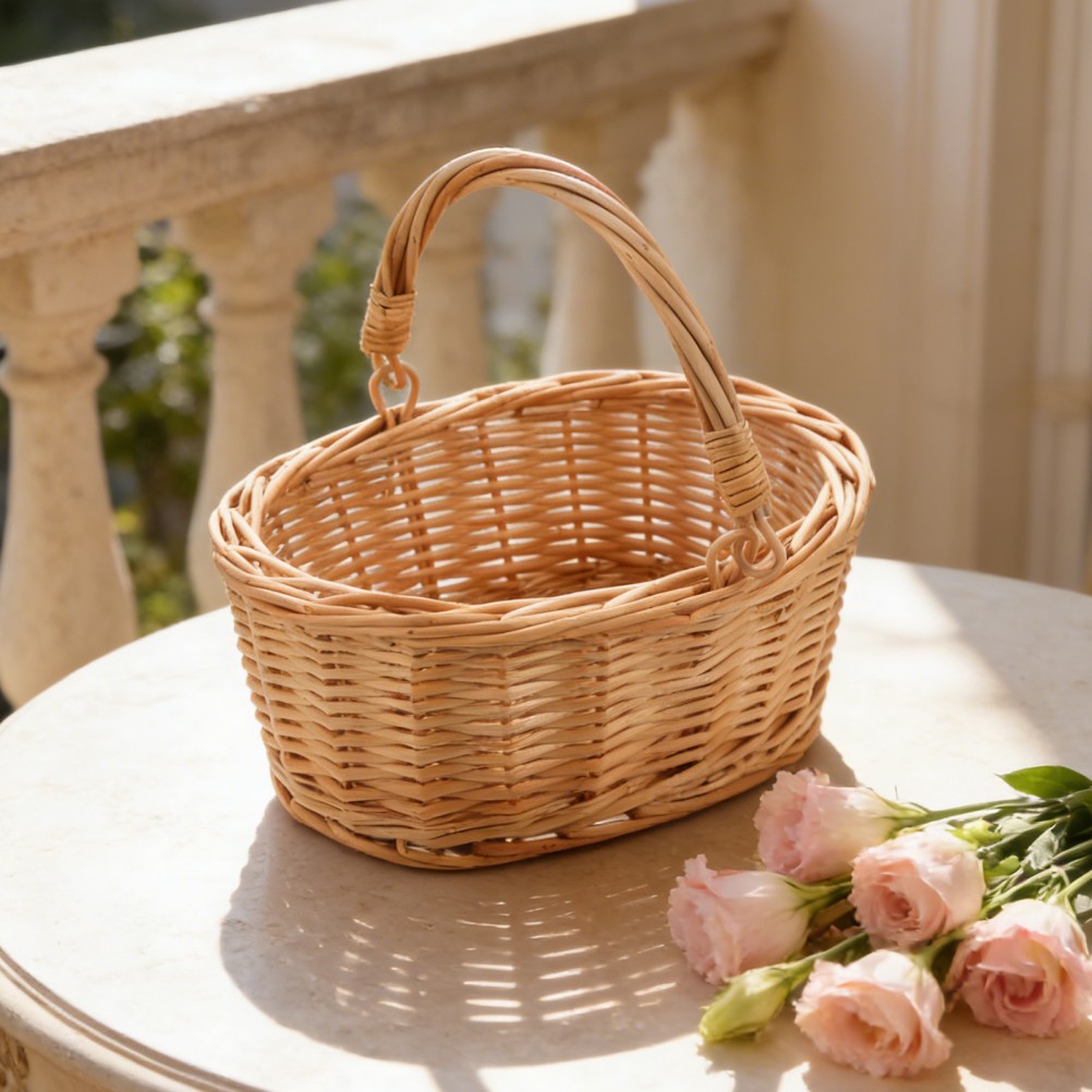 Wicker Flower Girl Basket Baskets for Picnic Party Bridal Shower
