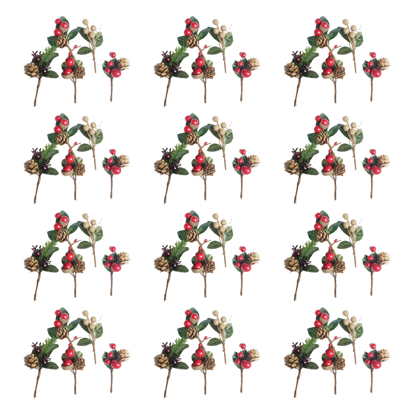 Artificial Flowers Red Berries Pine Cones for Gift Package Wedding Party