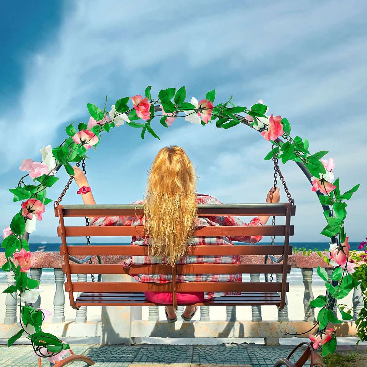 3Pack 7.5Ft Flower Garland Fake Rose Vine Artificial Flower Hanging Ivy Floral