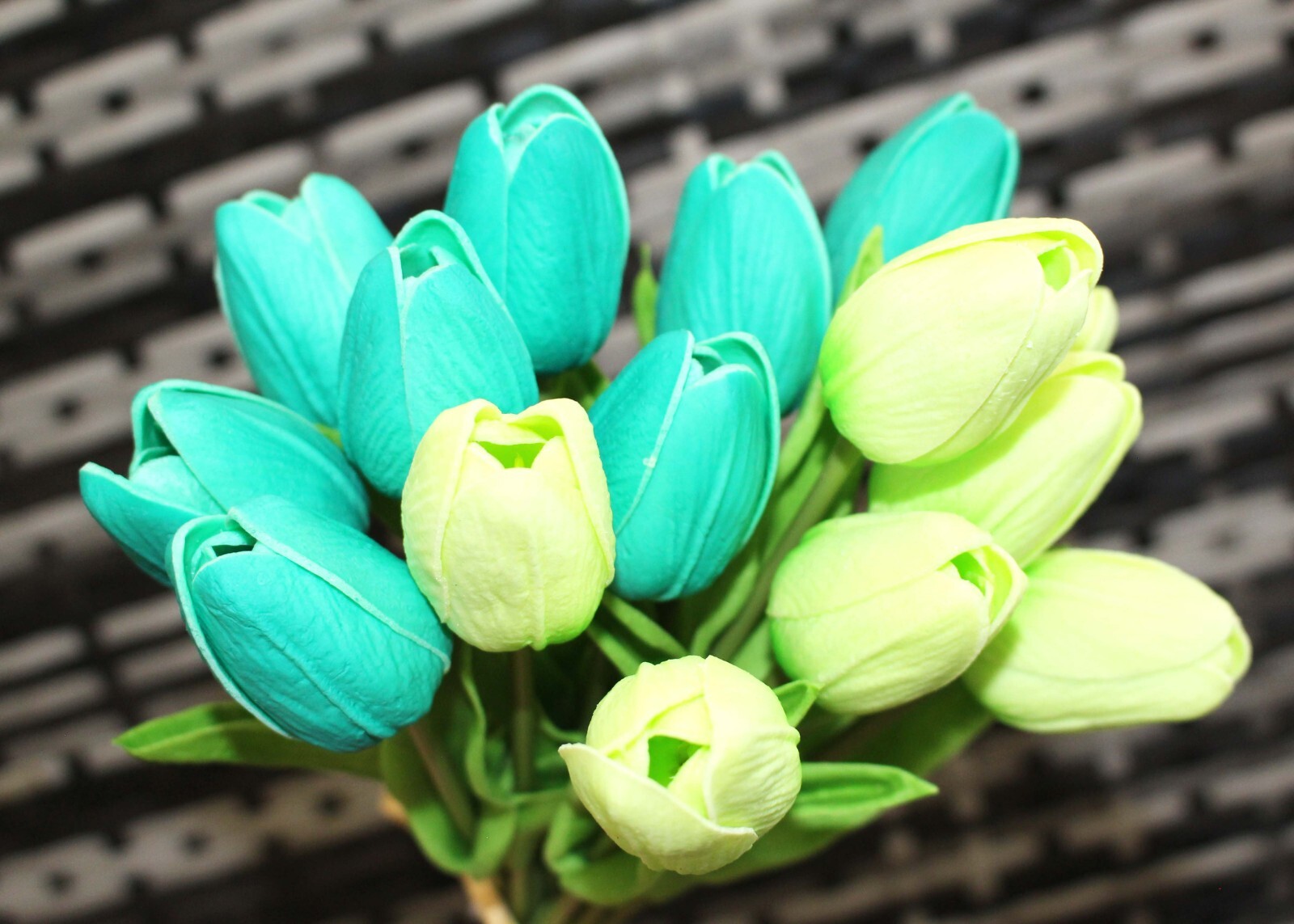 15pc Teal Apple Green Real Touch Tulip Bundle Artificial Flower Wedding DIY