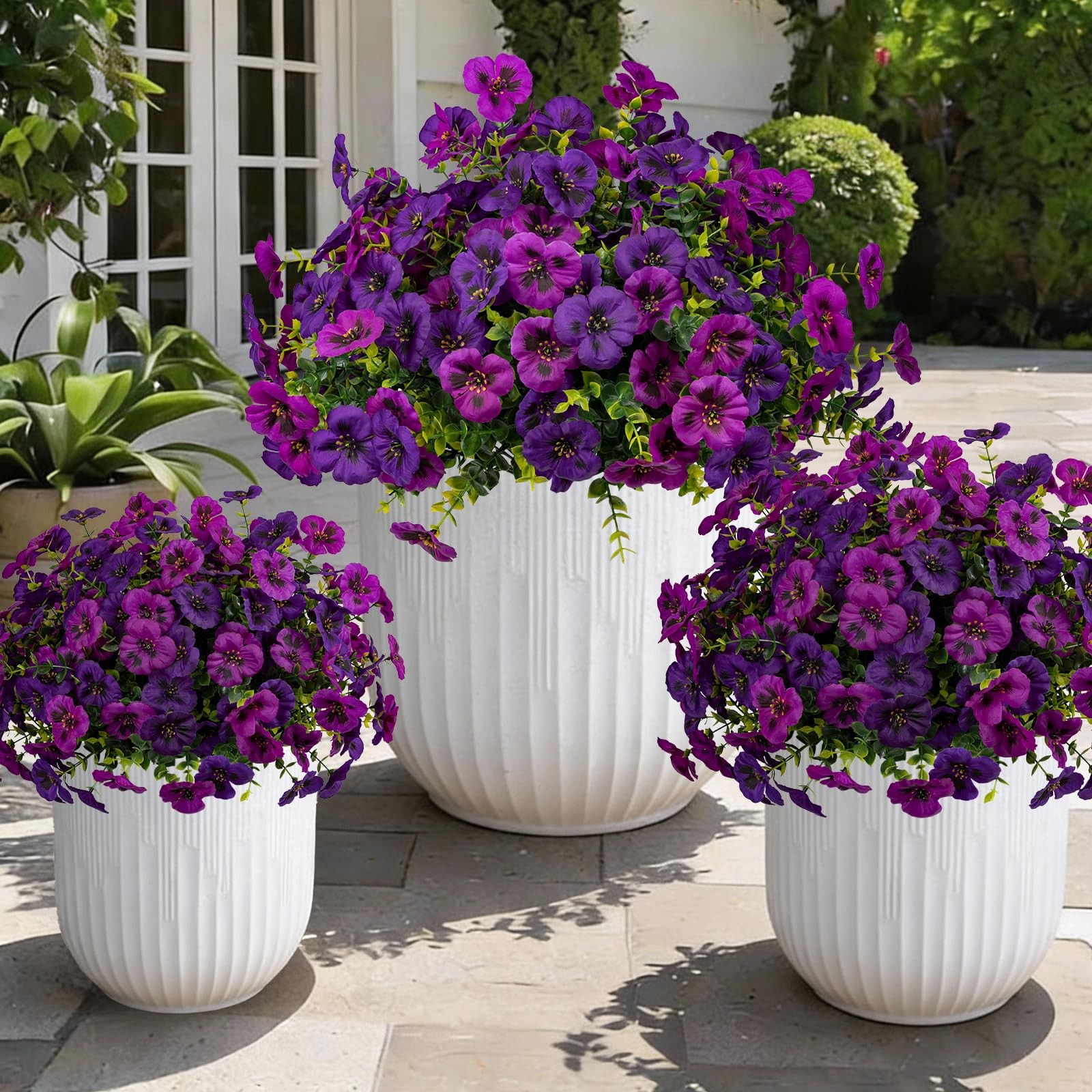 12 Piece Outdoor Artificial Flowers Fake Pansies -Two-Tone Faux Flowers per Stem