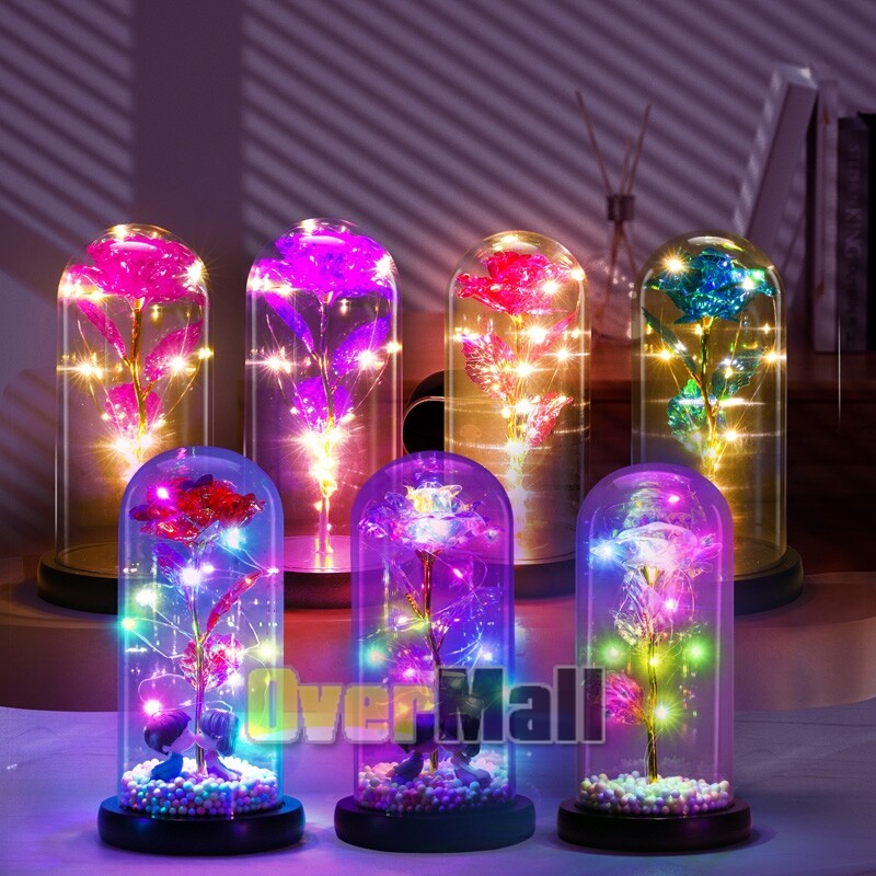 Enchanted LED Rose Gift Flower Rose in Glass Dome Birthday Valentines Day Gift