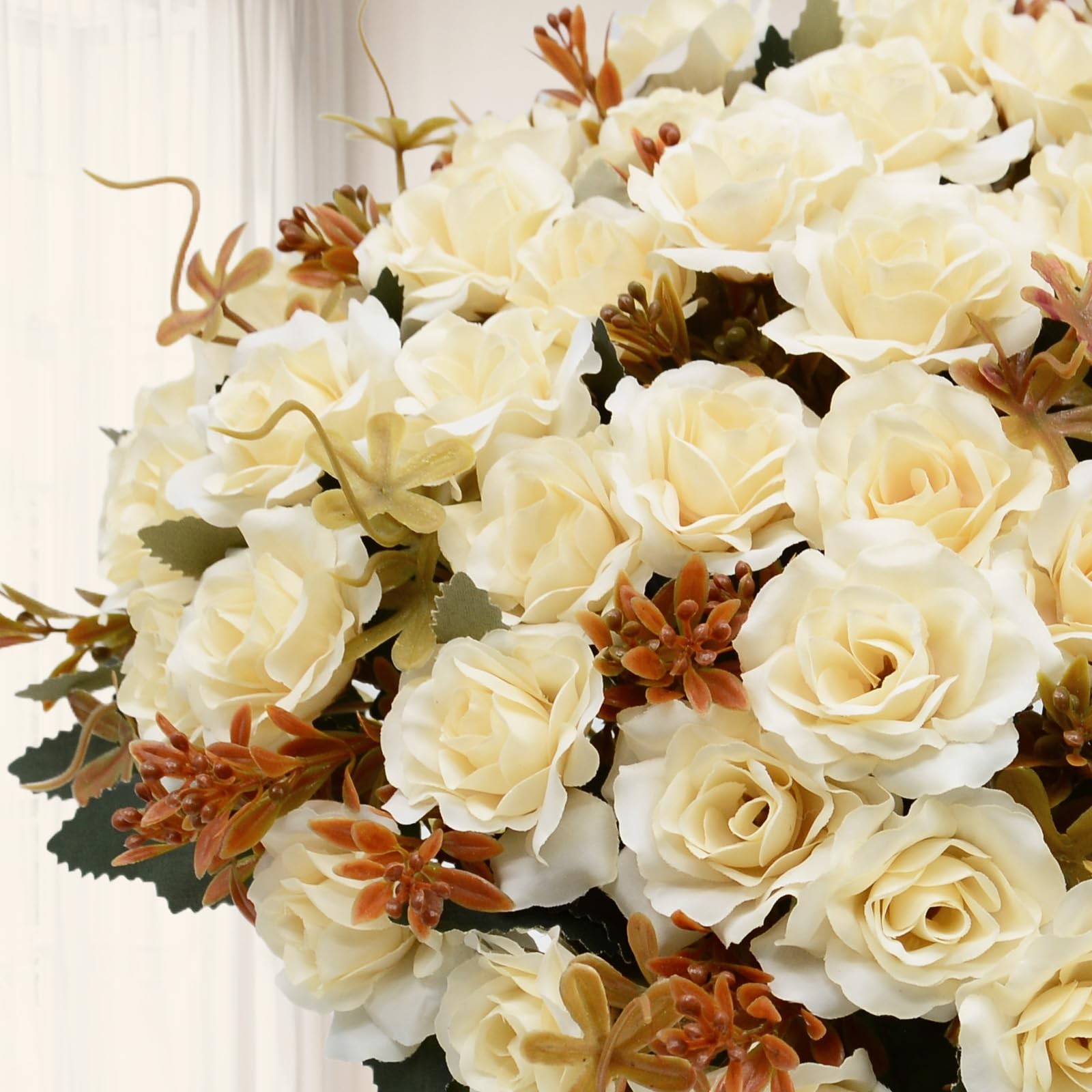 6 PCS White Silk Rose Bouquet 10 Flowers Per Pack Mini Fake Rose Bunches