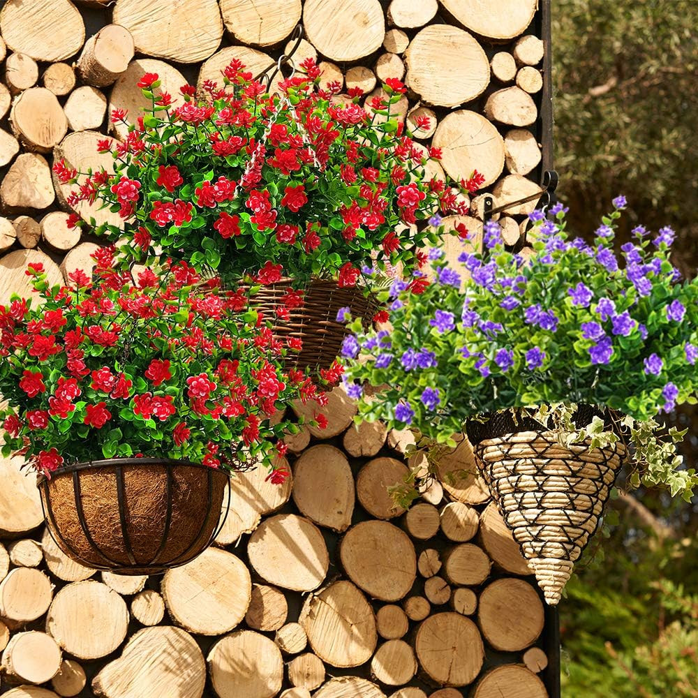 Grunyia 10 Bundles Artificial Fake Flowers, Faux Outdoor Plastic Plants UV Resis
