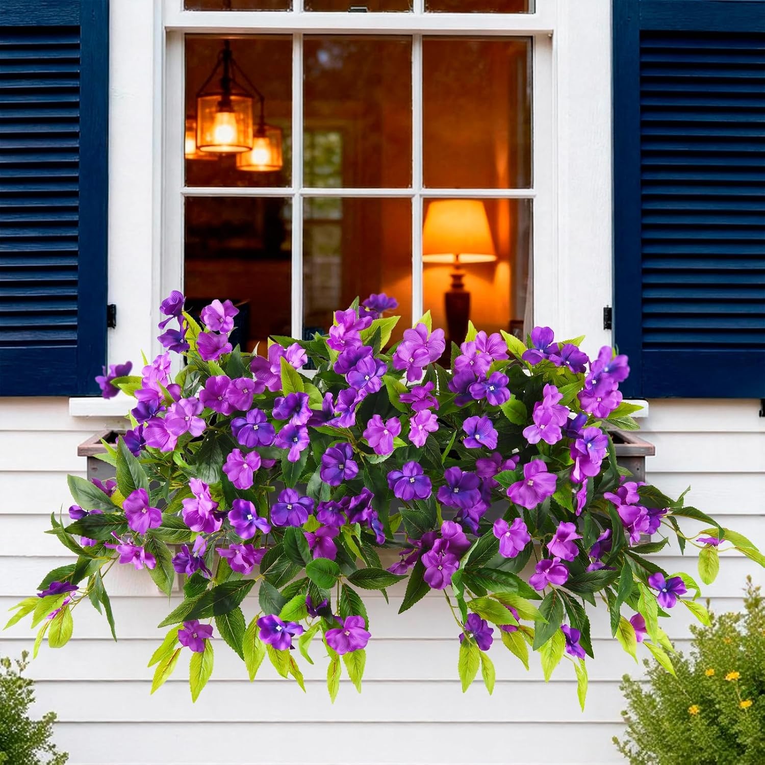 2 Bundles Artificial Flowers, UV Resistant Faux Silk Outdoor Planter Decor