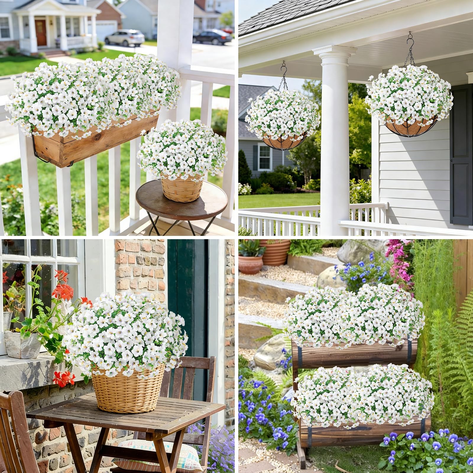 Artificial Flowers for Outdoor Decoration, 12PCS Faux White Petunias Silk Flo…