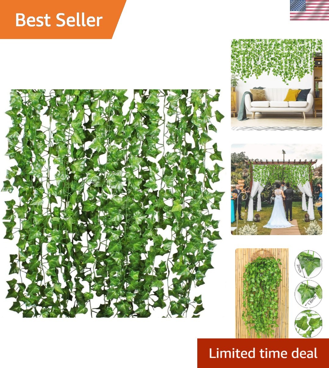 12 Strands of 84ft Artificial Ivy Garland – Perfect for Home Wedding Decor