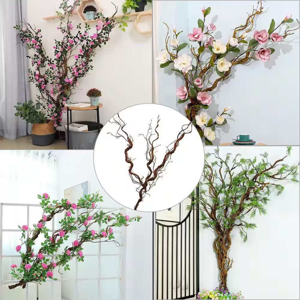 66.9 In. Brown Artificial Cherry Blossom Tree Trunk Twisted Cane Vine Foliage fo