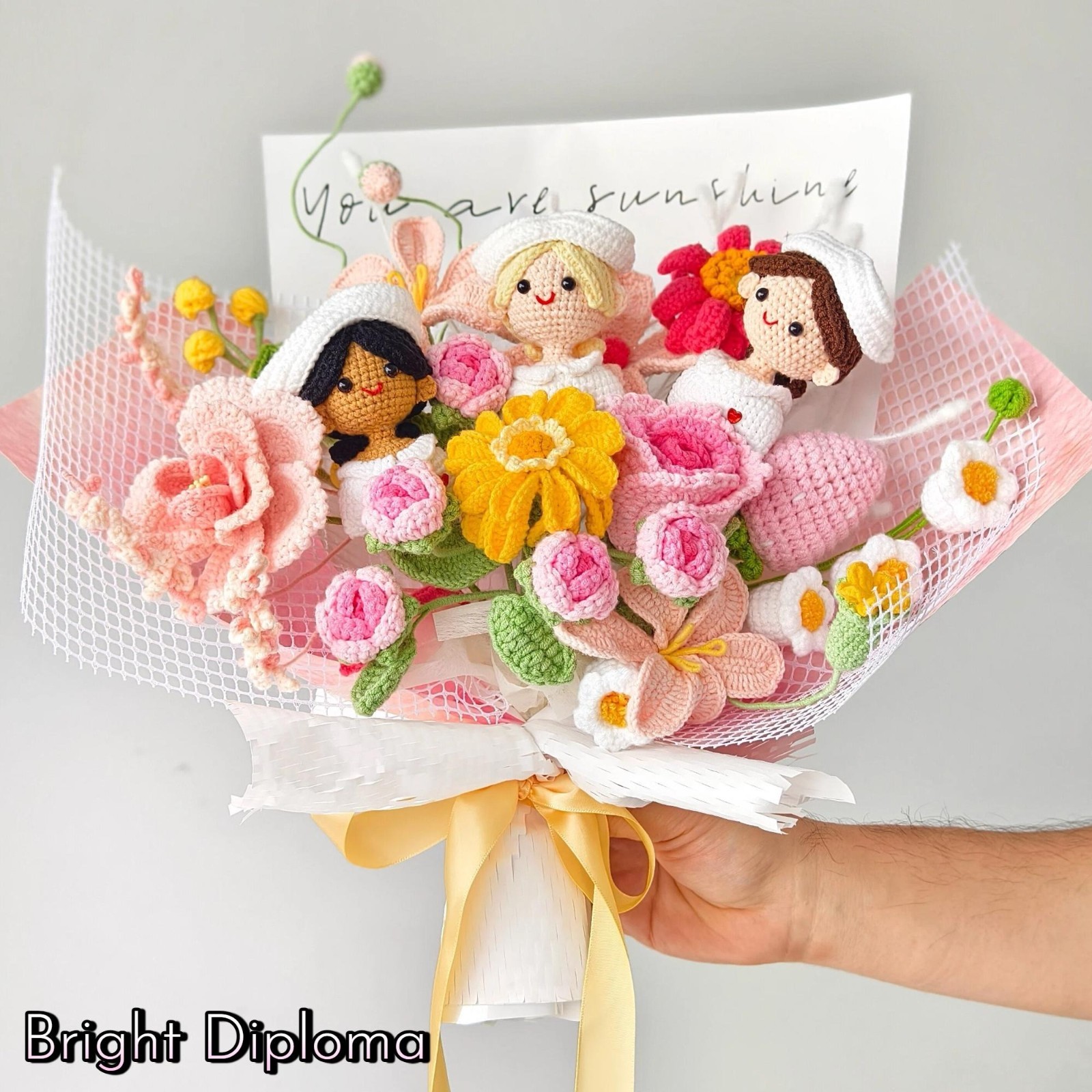 Crochet Graduation Doll Bouquet Handmade Class of 2026 Graduate Anniversary Gift