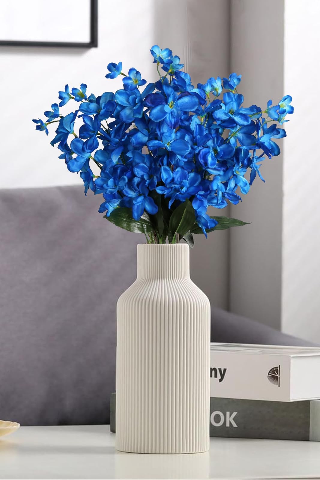 10 PCS Blue Artificial Orchids Silk Fake Flowers 27 Inches Faux Plant Wedding