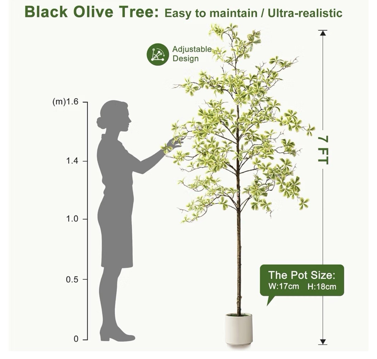 Artificial Black Olive Tree 7 ft Potted Indoor Houseplant, Green Floral & Garden