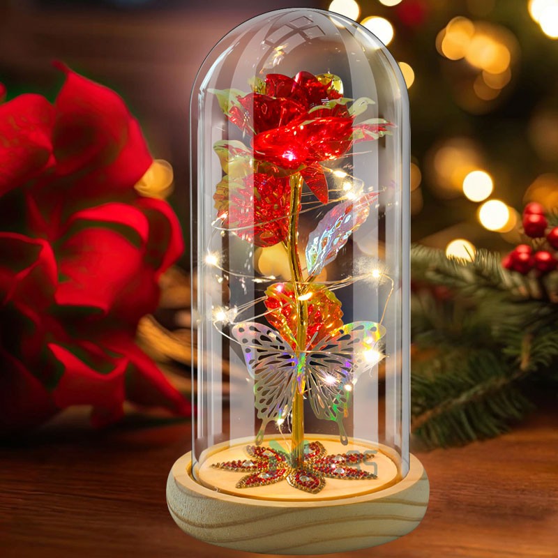 Glass Rose in Glass Dome, Light up Flower, Eternal Roses Christmas Birthday Gift