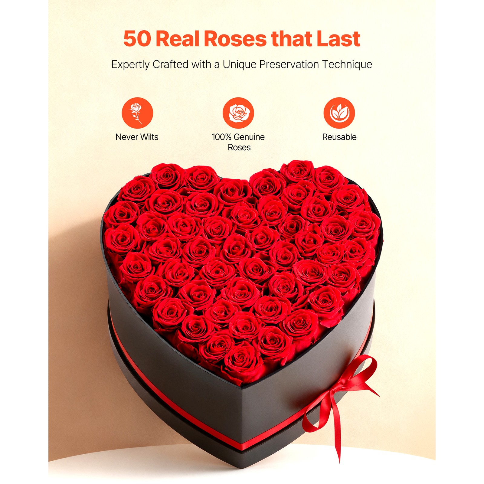 Uimoso Heart-Shaped Box with 50 Preserved Roses – Eternal Red Bouquet