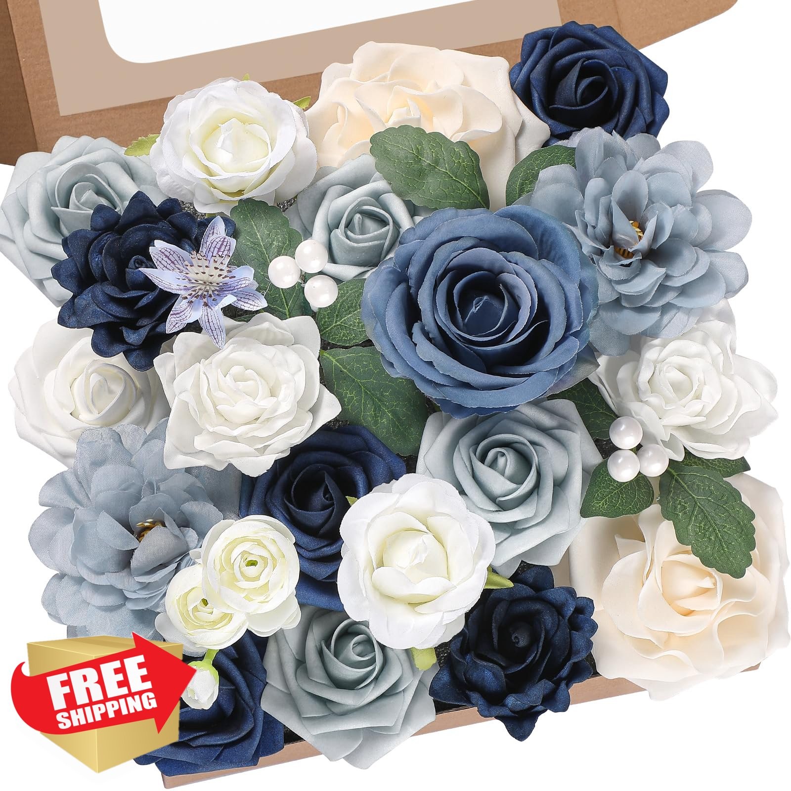 Serwalin Dusty Blue Navy White Flowers 1 Box