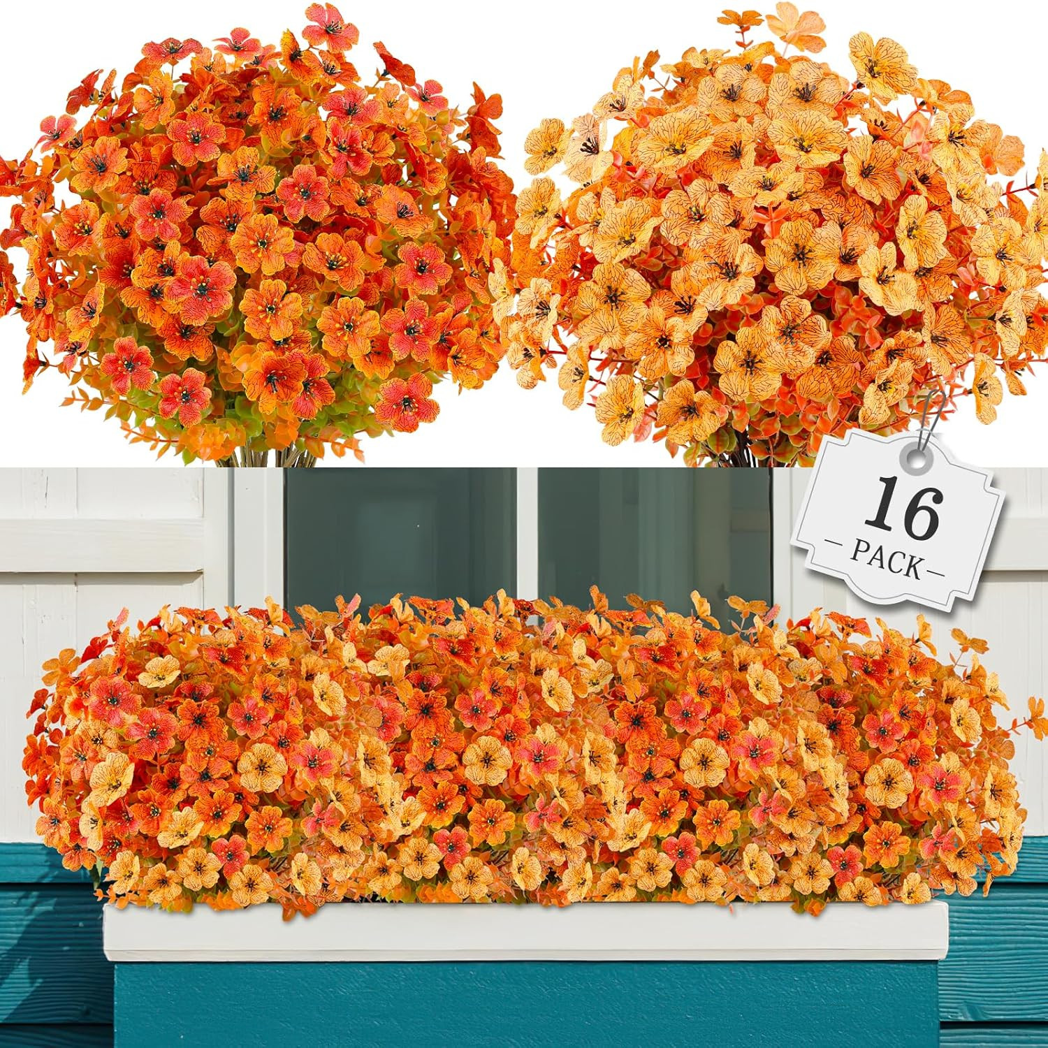 16 Bundles Artificial Fall Flowers Outdoor Indoor Decoration,No Fade Autumn Fake
